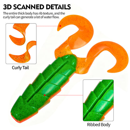Glitter speckled paint finish on SUNLURE SL1010 soft plastic swimbait for high visibility in both clear and muddy water.