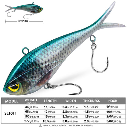 SUNLURE SL1011 soft bait size guide 11cm 13cm 15cm 18.5cm with single hook