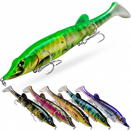 SUNLURE SL1012 Multi Jointed Pike Swimbait Lure with Soft Paddle Tail