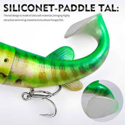 SUNLURE SL1012 24cm 132g jointed swimbait featuring realistic 3D eyes and big soft silicone paddle tail