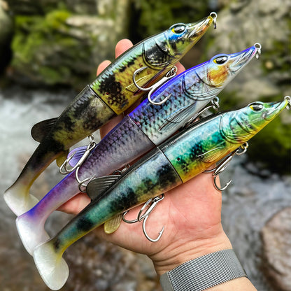 SUNLURE SL1012 24cm 132g jointed swimbait featuring realistic 3D eyes and big soft silicone paddle tail
