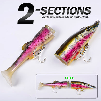 SUNLURE SL1012 2-segment detachable soft swimbait fishing lure featuring a big paddle tail and multi-jointed body.