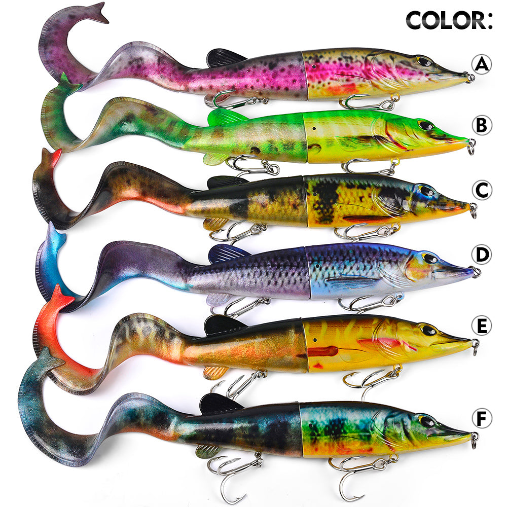 Six realistic color finishes A B C D E F for SUNLURE jointed swimbait lures targeting pike musky and big bass