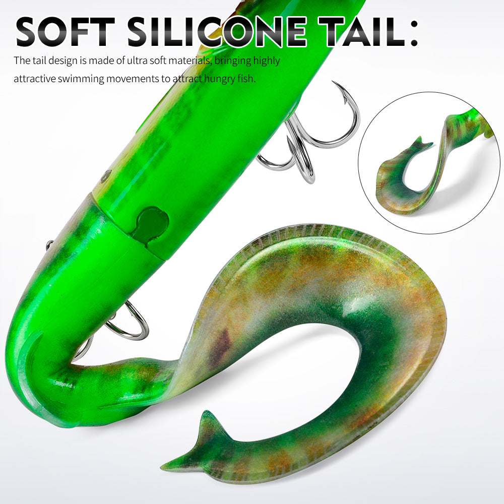 SUNLURE SL1013 25cm 128g multi jointed pike lure equipped with flexible single curly tail for high vibration swimming action