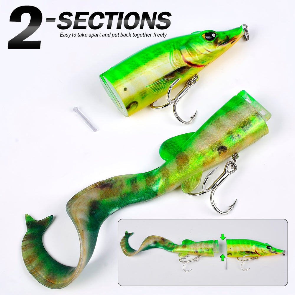 SUNLURE SL1013 25cm 128g multi jointed pike lure equipped with flexible single curly tail for high vibration swimming action