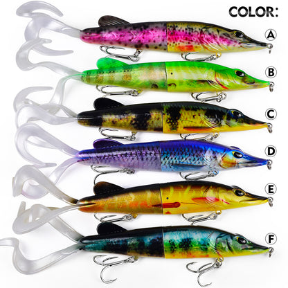 Six realistic color finishes A B C D E F for SUNLURE jointed swimbait lures targeting pike musky and big bass