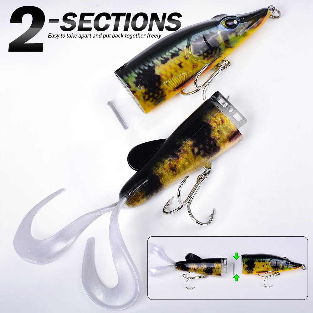 SUNLURE SL1014 26.5cm 123g big soft plastic swimbait with double curly tail for deep water pike fishing