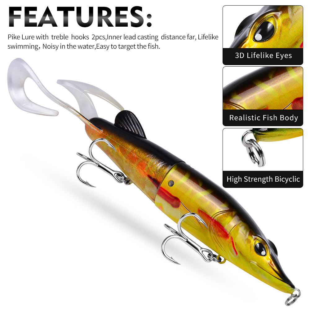 SUNLURE SL1014 26.5cm 123g big soft plastic swimbait with double curly tail for deep water pike fishing