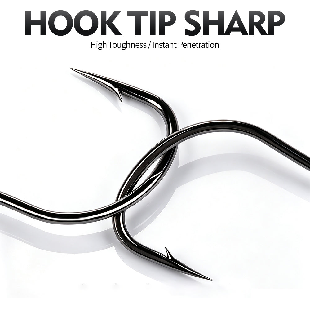 Close-up of ultra-sharp high-carbon steel barbed hook tip on PROBEROS bullet jighead
