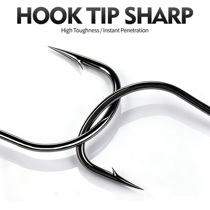 Close-up of ultra-sharp high-carbon steel barbed hook tip on PROBEROS bullet jighead