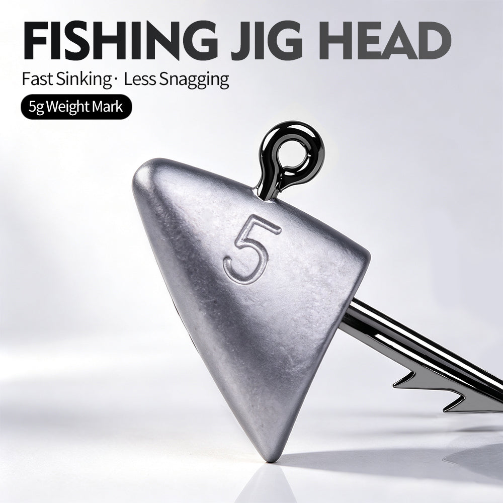 Close-up of ultra-sharp high-carbon steel barbed hook tip on PROBEROS bullet jighead
