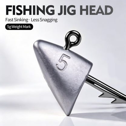 Close-up of ultra-sharp high-carbon steel barbed hook tip on PROBEROS bullet jighead